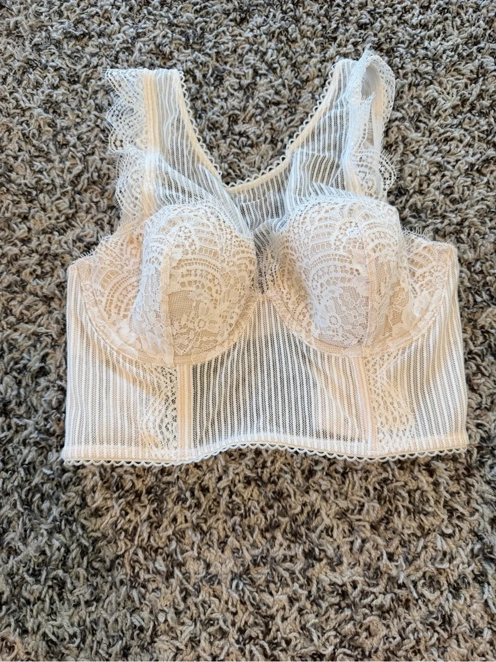 NWOT Victoria’s Secret Dream Angels Floral Lace Striped Mesh White Bra Top 32D - Picture 4 of 13